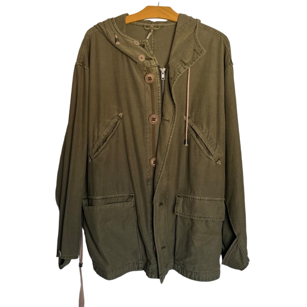 Free People Joshua Tree Utility Jacket Cotton Canvas Army Green Oversized Size M - Picture 6 of 14